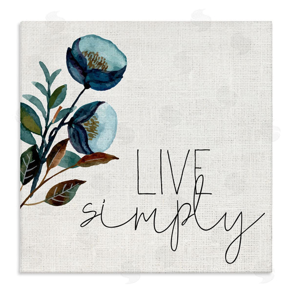 stupell industries Kim Allen | Live Simply Calligraphy Phrase Blue Flower Botanicals Wall Art