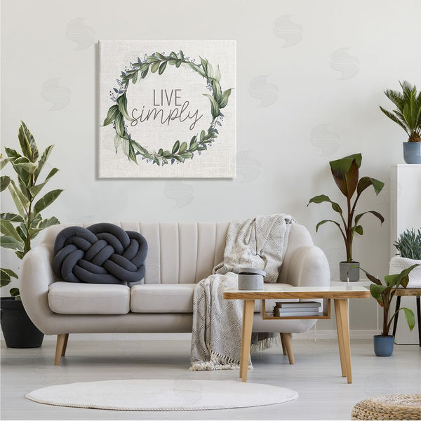 Stupell Industries Kim Allen | Live Simply Phrase Green Botanical Leaf Wreath Wall Art