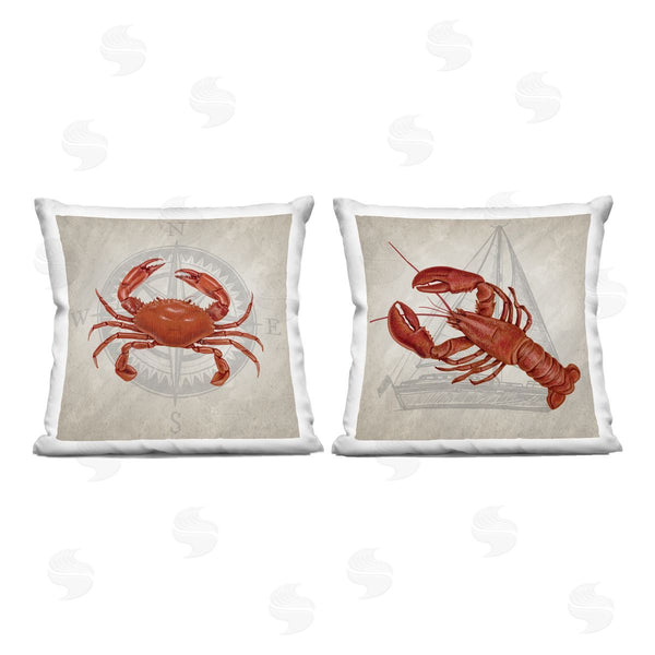 stupell industries Kim Allen | Lobster and Crab Compass Printed Throw Pillow Set