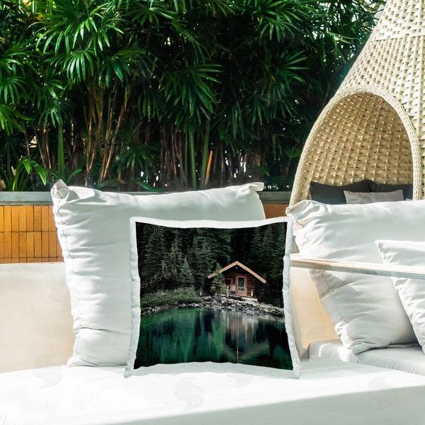 Stupell Industries Kim Allen | Log Cabin Lake Reflection Printed Throw Pillow