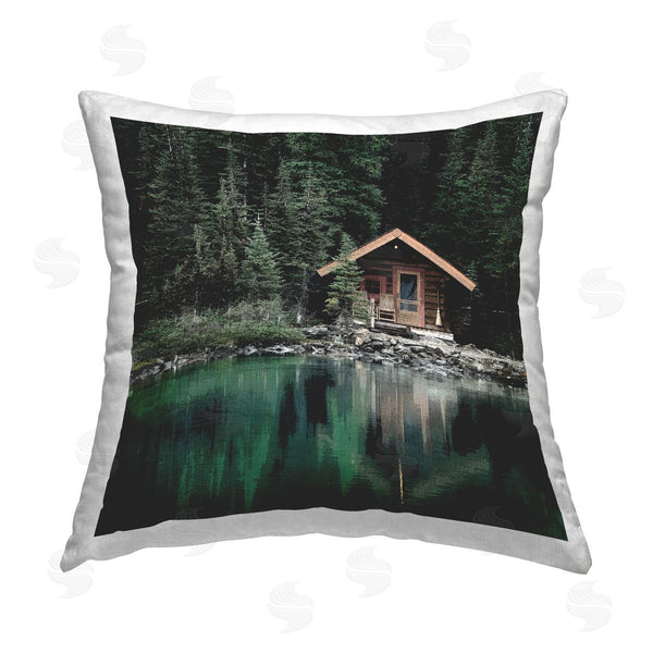 stupell industries Kim Allen | Log Cabin Lake Reflection Printed Throw Pillow