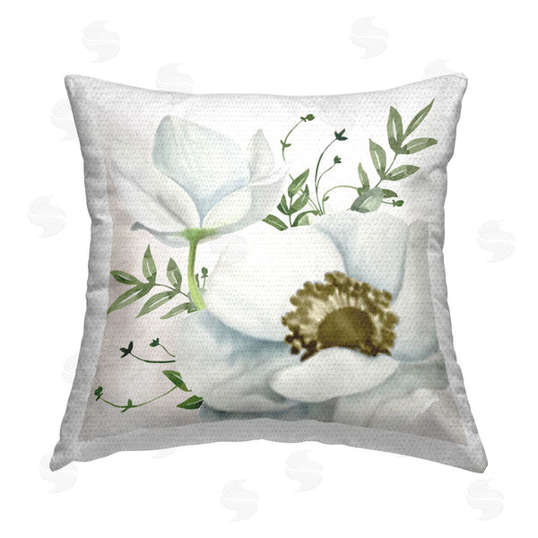 Stupell Industries Kim Allen | Magnolia & Leaf Sprigs Printed Throw Pillow