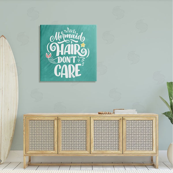Stupell Industries Kim Allen | Mermaid Hair Don't Care Quote Cute Teal Design Wall Art