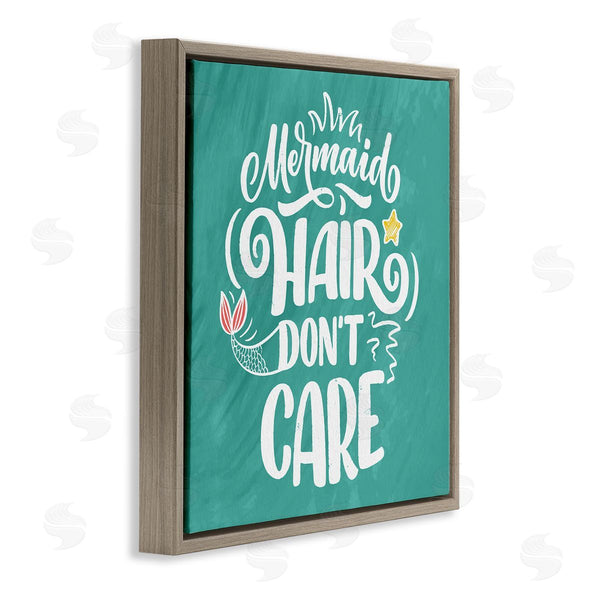 Stupell Industries Kim Allen | Mermaid Hair Don't Care Quote Cute Teal Design Wall Art