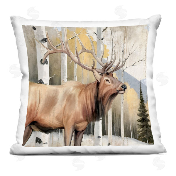 stupell industries Kim Allen | Mountain Walk Elk Forest Printed Throw Pillow