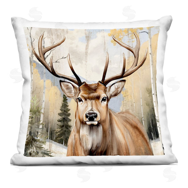 stupell industries Kim Allen | Mountain Walk Elk Portrait Printed Throw Pillow