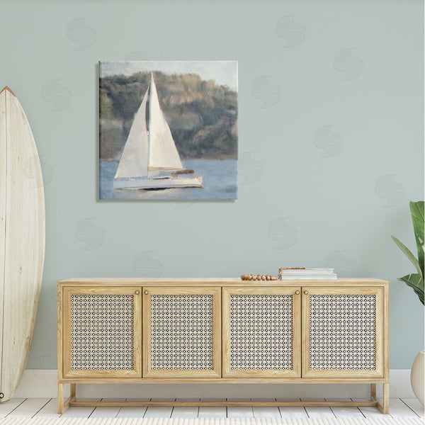 Stupell Industries Kim Allen | Nautical Sailboat Rocky Mountain Cliffs Wall Art