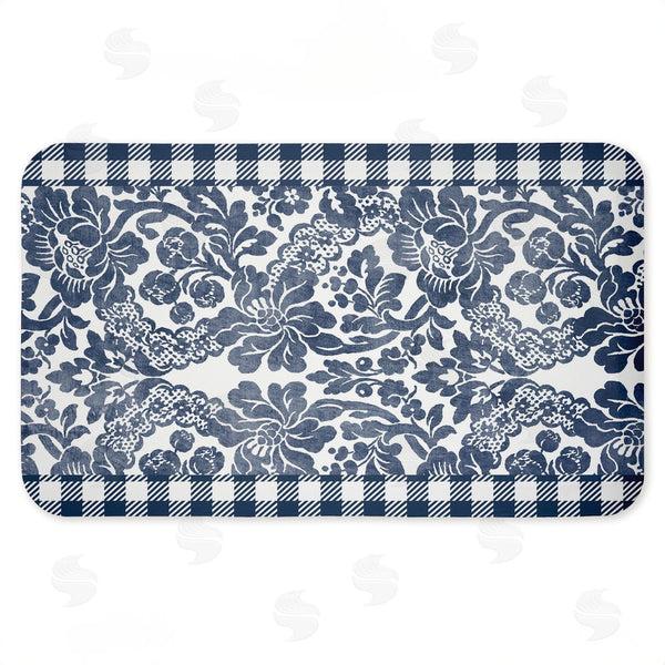 stupell industries Kim Allen | Navy Gingham Florals Anti-Fatigue Mat