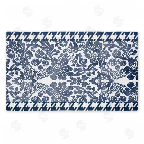 stupell industries Kim Allen | Navy Gingham Florals Non-Woven Door Mat