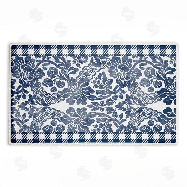 stupell industries Kim Allen | Navy Gingham Florals Plush Bath Mat
