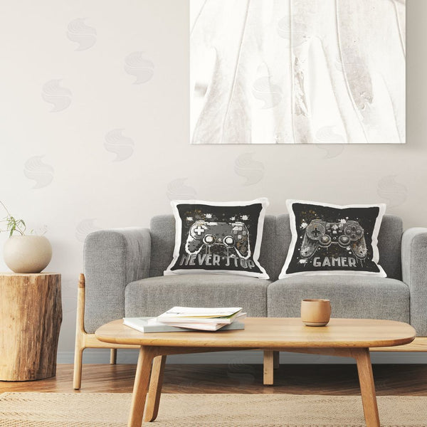 Stupell Industries Kim Allen | Never Stop Modern Gamer Printed Throw Pillow Set