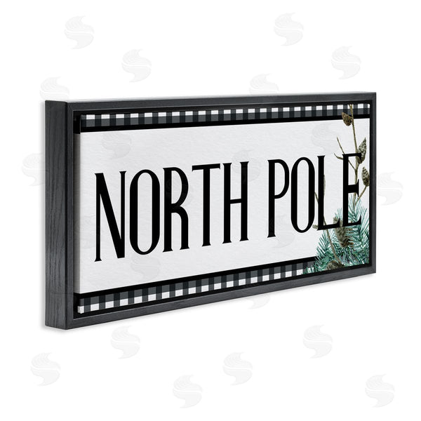 Stupell Industries Kim Allen | North Pole Typography Black Plaid Winter Pinecone Foliage Wall Art
