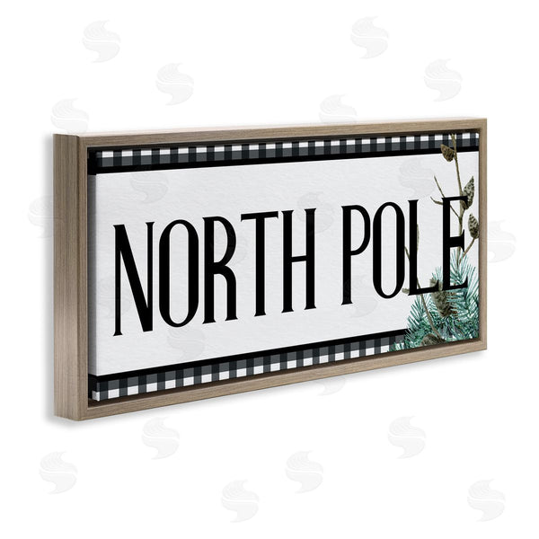 Stupell Industries Kim Allen | North Pole Typography Black Plaid Winter Pinecone Foliage Wall Art