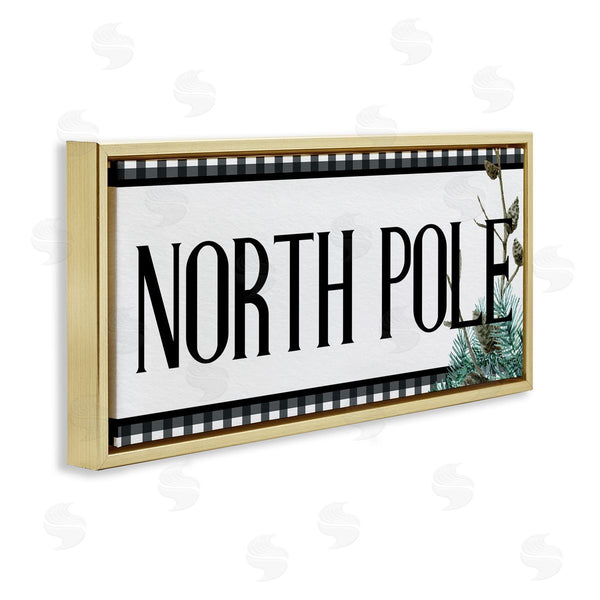 Stupell Industries Kim Allen | North Pole Typography Black Plaid Winter Pinecone Foliage Wall Art