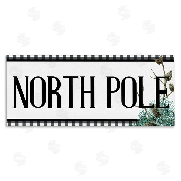 stupell industries Kim Allen | North Pole Typography Black Plaid Winter Pinecone Foliage Wall Art