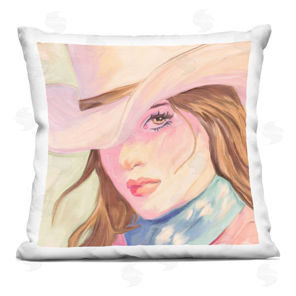 stupell industries Kim Allen | Pastel Cowgirl Brunette Printed Throw Pillow
