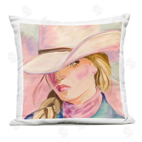 Stupell Industries Kim Allen | Pastel Cowgirl Gaze Beneath Hat Printed Throw Pillow