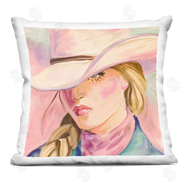 stupell industries Kim Allen | Pastel Cowgirl Gaze Beneath Hat Printed Throw Pillow