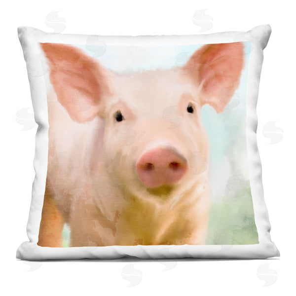 stupell industries Kim Allen | Pink Farm Pig Animal Portrait Printed Throw Pillow