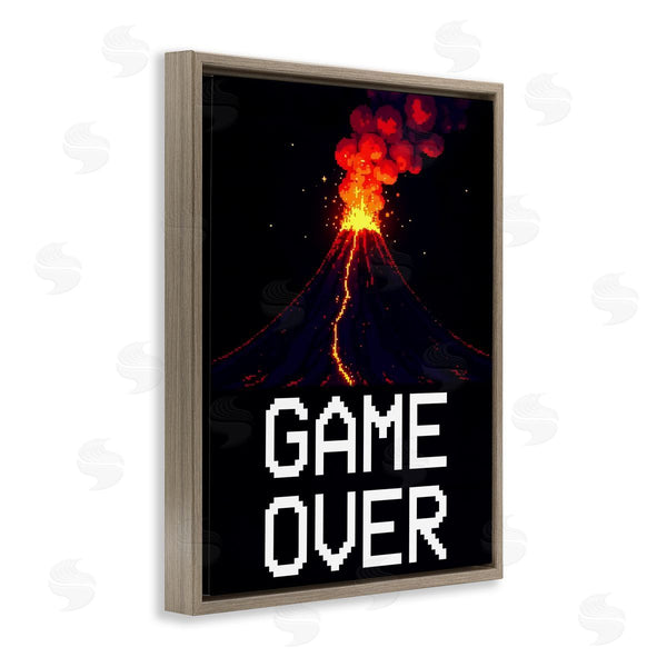 Stupell Industries Kim Allen | Pixel Volcano Game Over Wall Art