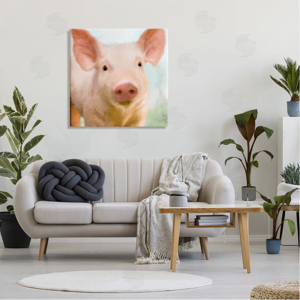 Stupell Industries Kim Allen | Playful Pink Landrace Pig Closeup Portrait Painting Wall Art