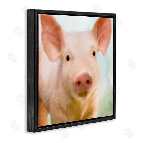 Stupell Industries Kim Allen | Playful Pink Landrace Pig Closeup Portrait Painting Wall Art