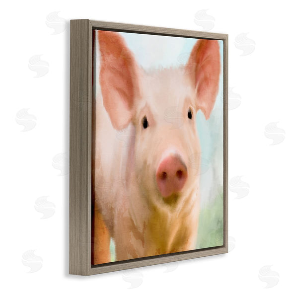 Stupell Industries Kim Allen | Playful Pink Landrace Pig Closeup Portrait Painting Wall Art