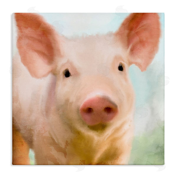 stupell industries Kim Allen | Playful Pink Landrace Pig Closeup Portrait Painting Wall Art