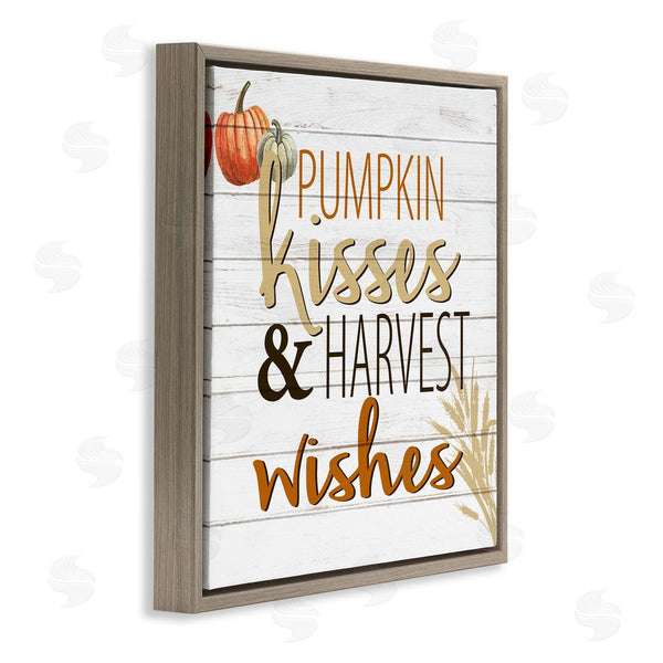 Stupell Industries Kim Allen | Pumpkin Kisses Harvest Wishes Autumn Sentiment Plank Pattern Wall Art