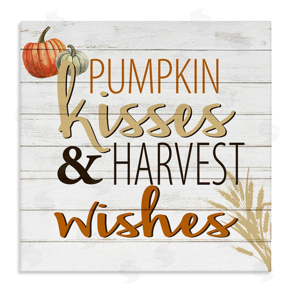 stupell industries Kim Allen | Pumpkin Kisses Harvest Wishes Autumn Sentiment Plank Pattern Wall Art
