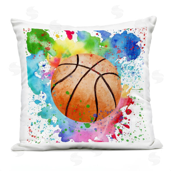 Stupell Industries Kim Allen | Rainbow Splatter Basketball Printed Throw Pillow