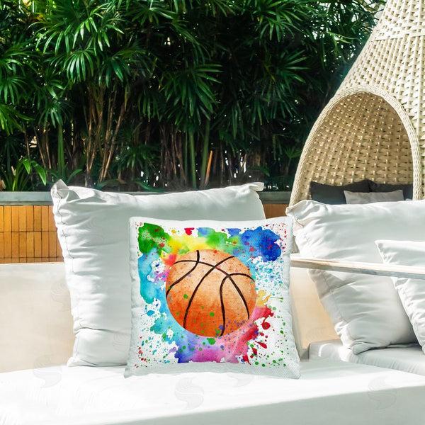 Stupell Industries Kim Allen | Rainbow Splatter Basketball Printed Throw Pillow