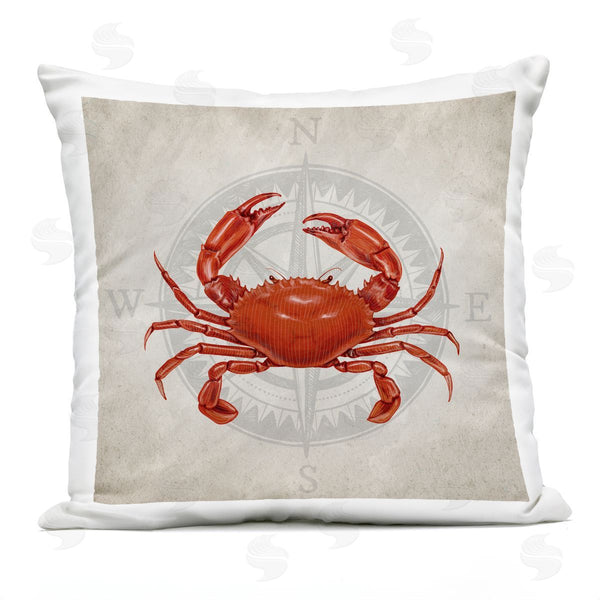 Stupell Industries Kim Allen | Red Crab Over Compass Printed Throw Pillow