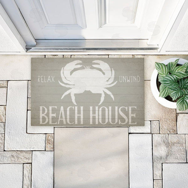 Stupell Industries Kim Allen | Relax Unwind Beach House Crab Non-Woven Door Mat