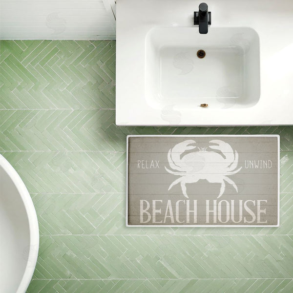 Stupell Industries Kim Allen | Relax Unwind Beach House Crab Plush Bath Mat