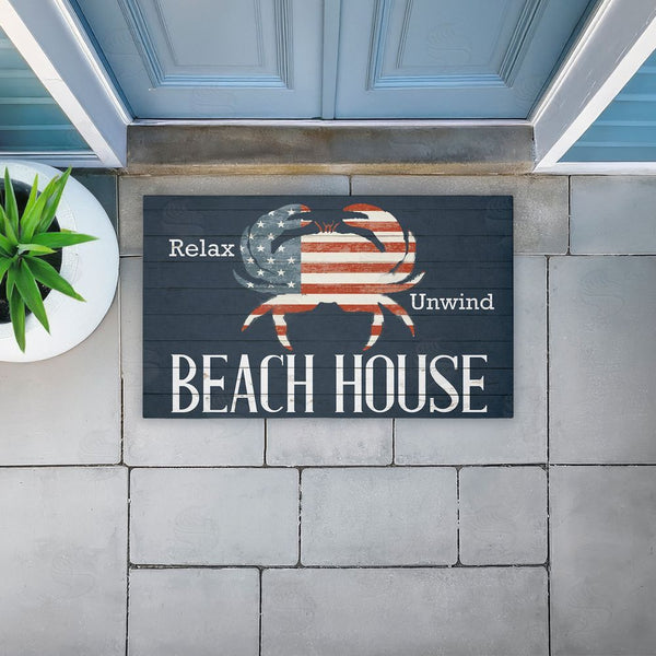 Stupell Industries Kim Allen | Relax Unwind Patriotic Beach House Non-Woven Door Mat