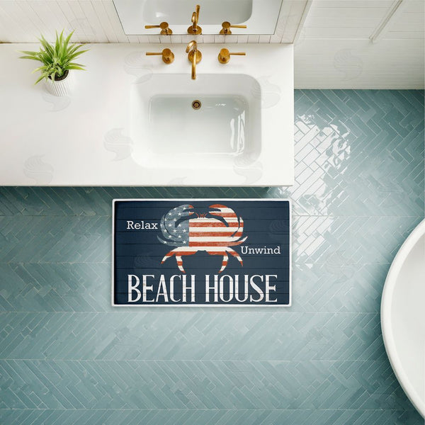 Stupell Industries Kim Allen | Relax Unwind Patriotic Beach House Plush Bath Mat