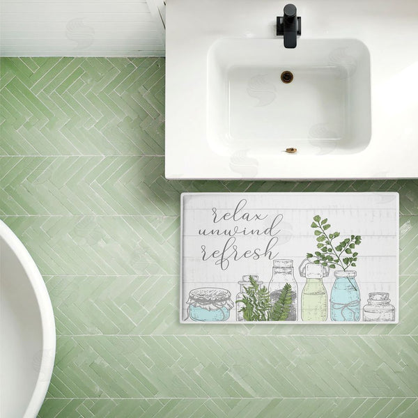 Stupell Industries Kim Allen | Relax Unwind Refresh Botanicals Plush Bath Mat