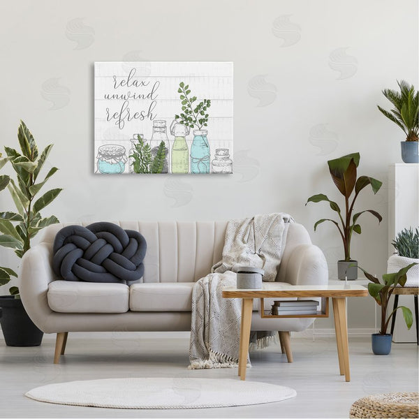 Stupell Industries Kim Allen | Relax Unwind Refresh Country Herbs Botanicals Jars Wall Art
