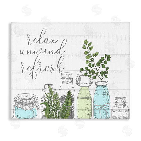 stupell industries Kim Allen | Relax Unwind Refresh Country Herbs Botanicals Jars Wall Art