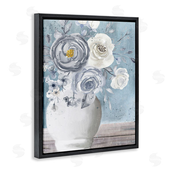 Stupell Industries Kim Allen | Round Flower Blossom Bouquet Blue Paint Speckles Wall Art