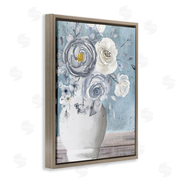 Stupell Industries Kim Allen | Round Flower Blossom Bouquet Blue Paint Speckles Wall Art