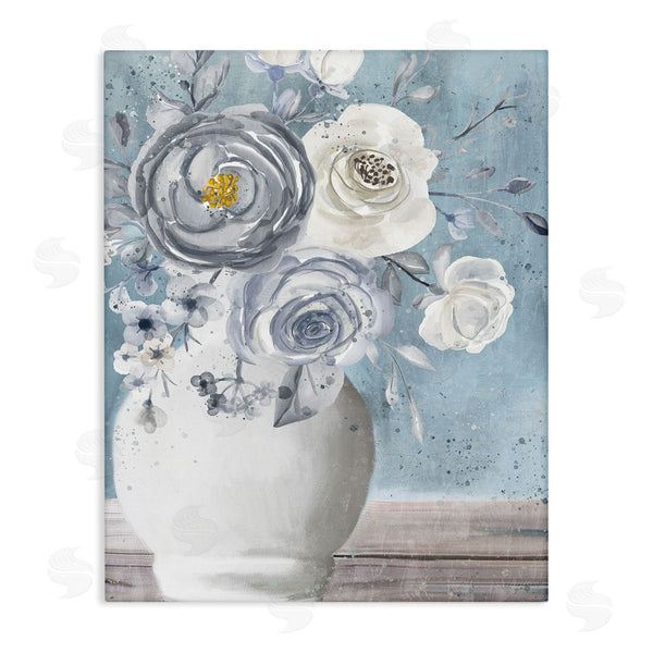 stupell industries Kim Allen | Round Flower Blossom Bouquet Blue Paint Speckles Wall Art