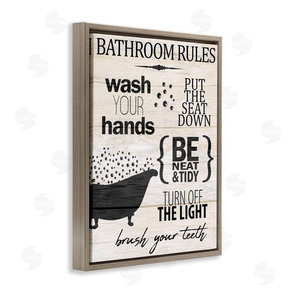 Stupell Industries Kim Allen | Rustic Bathroom Rules Sign Wash Hands Typography Wall Art