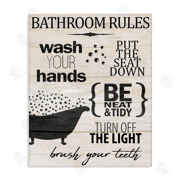 stupell industries Kim Allen | Rustic Bathroom Rules Sign Wash Hands Typography Wall Art