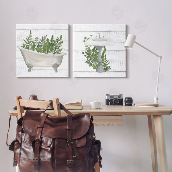 Stupell Industries Kim Allen | Rustic Botanical Herbs Bathroom Sink Ferns Wall Art