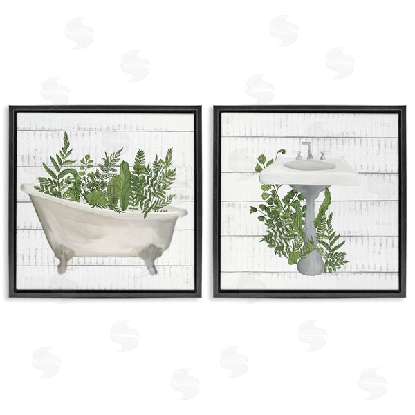 Stupell Industries Kim Allen | Rustic Botanical Herbs Bathroom Sink Ferns Wall Art