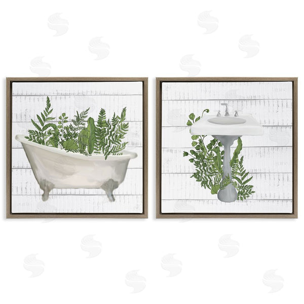 Stupell Industries Kim Allen | Rustic Botanical Herbs Bathroom Sink Ferns Wall Art