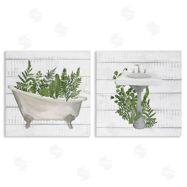 stupell industries Kim Allen | Rustic Botanical Herbs Bathroom Sink Ferns Wall Art