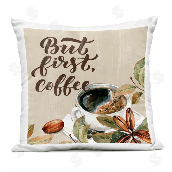 Stupell Industries Kim Allen | Rustic But First Coffee Printed Throw Pillow
